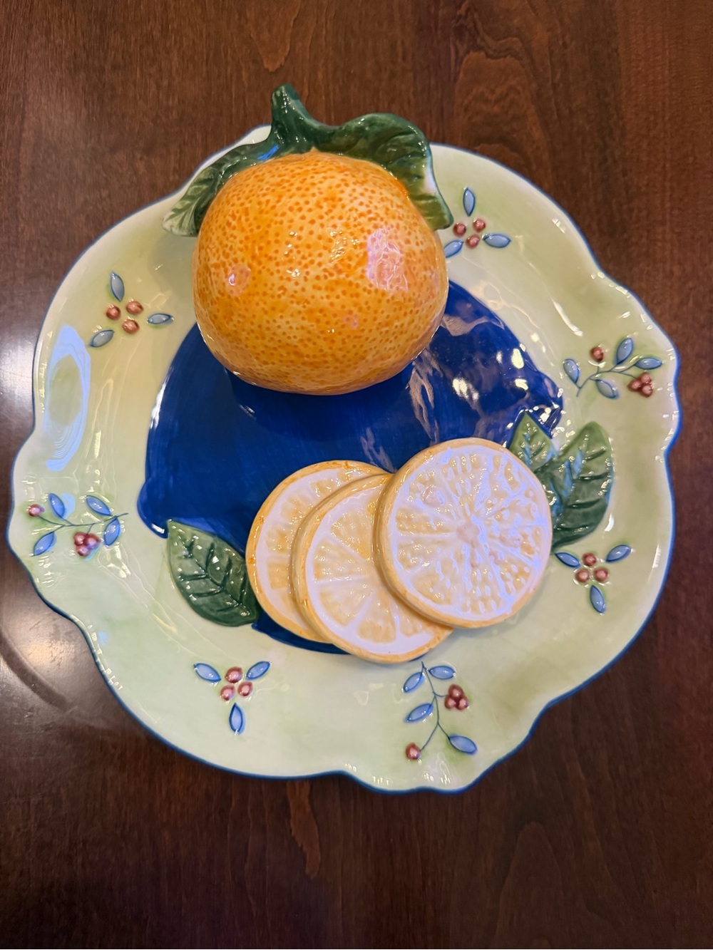GANZ 3-D Ceramic Citrus wall hanging plate in Yellow, Blue and Green and more